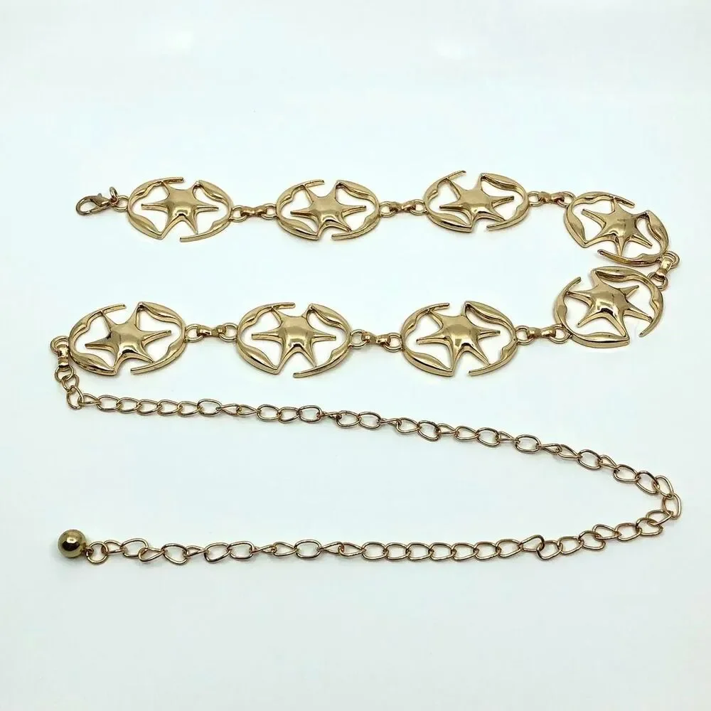 Y2K Celestial Liquid Gold Starburst Chain Belt, Fits 23.5–42.5 Inches, X7GA1218
